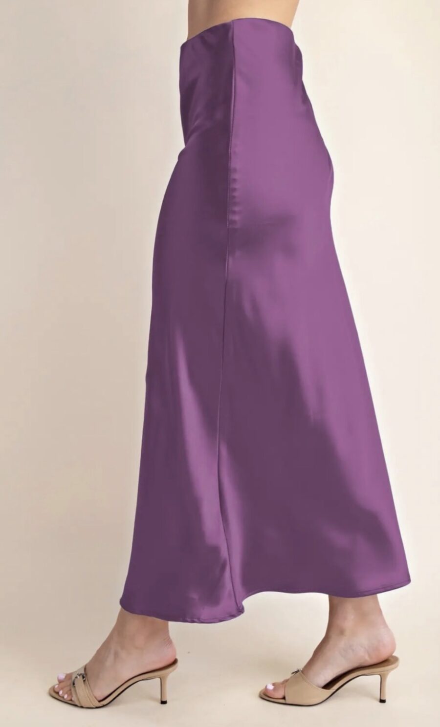 Purple Satin Midi Skirt